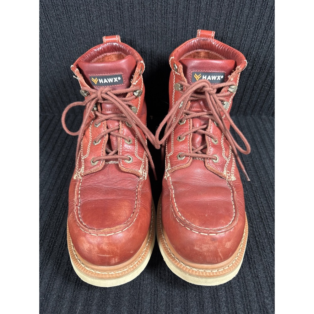 Hawx Mens 6" Red Brown Leather Moc Toe Work Boots 14D Lace Up Wedge Sole